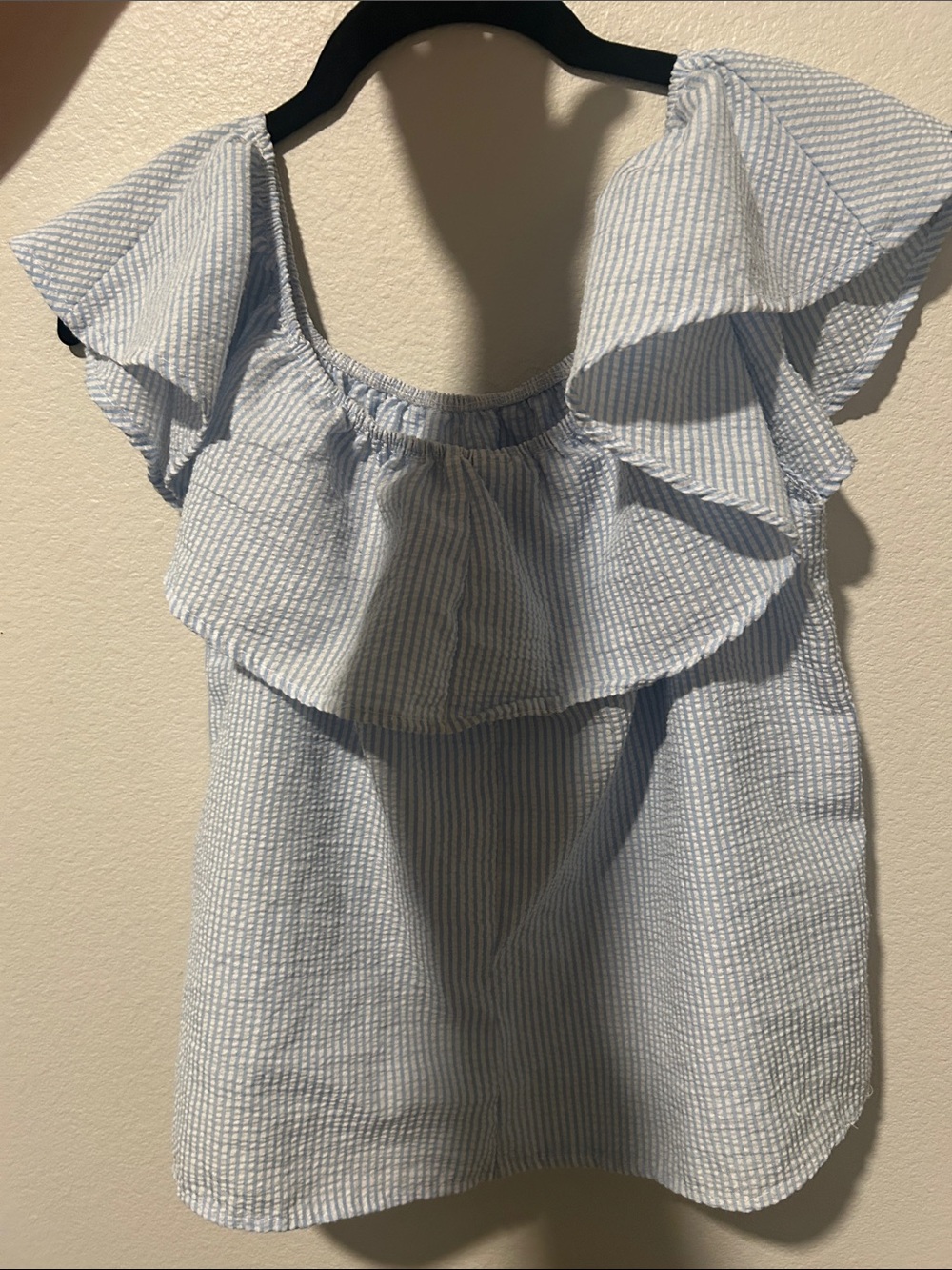 Light Blue Ruffle Off-Shoulder Tank Top - Picture 4 of 4